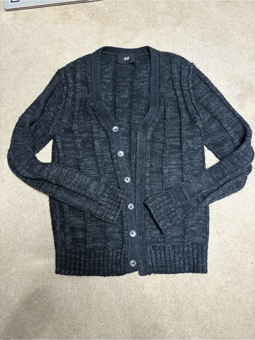 D&G Men's Charcoal Ribbed Button-Up Cardigan size 52